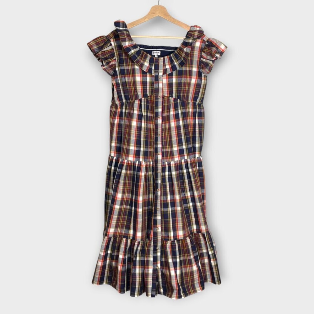 Blueberi Blvd Midi Dress Woman's XL Plaid 100% Cotton Cottagecore